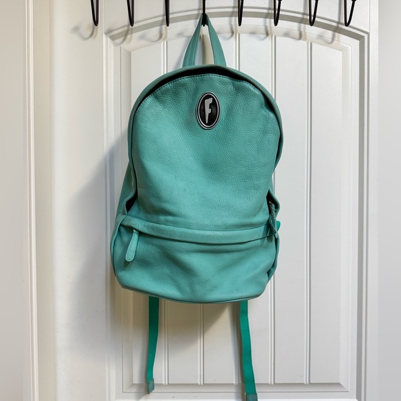 John Fluevog Rhiannon Traditional Backpack in Turquoise Leather 14” by 11” by 8” - Picture 2 of 15